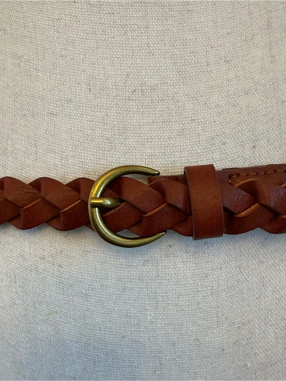 Braided Faux Leather Belt Brown Woven Adjustable Brass Tone Buckle Boho